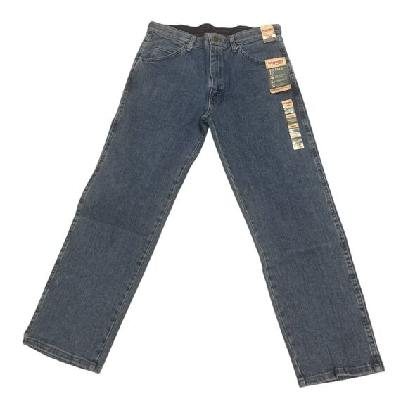 NWT Wrangler Jeans Men 34X29 Relaxed Fit Flex Denim Blue Straight Leg Western - Picture 1 of 7